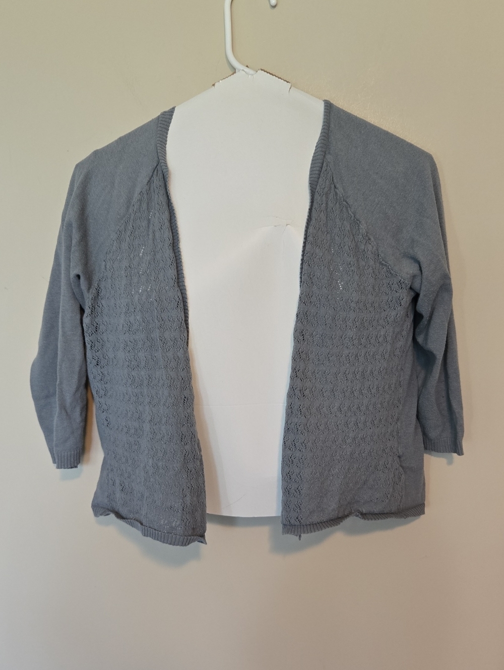 Maurices Light Gray/Green Open-Front Knit Cardigan